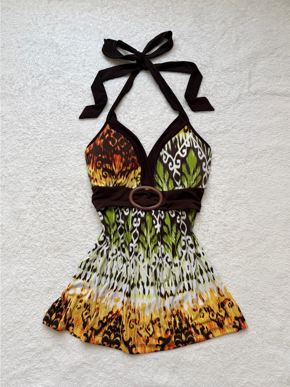 Early 2000s Heart Soul boho abstract halter babydoll top